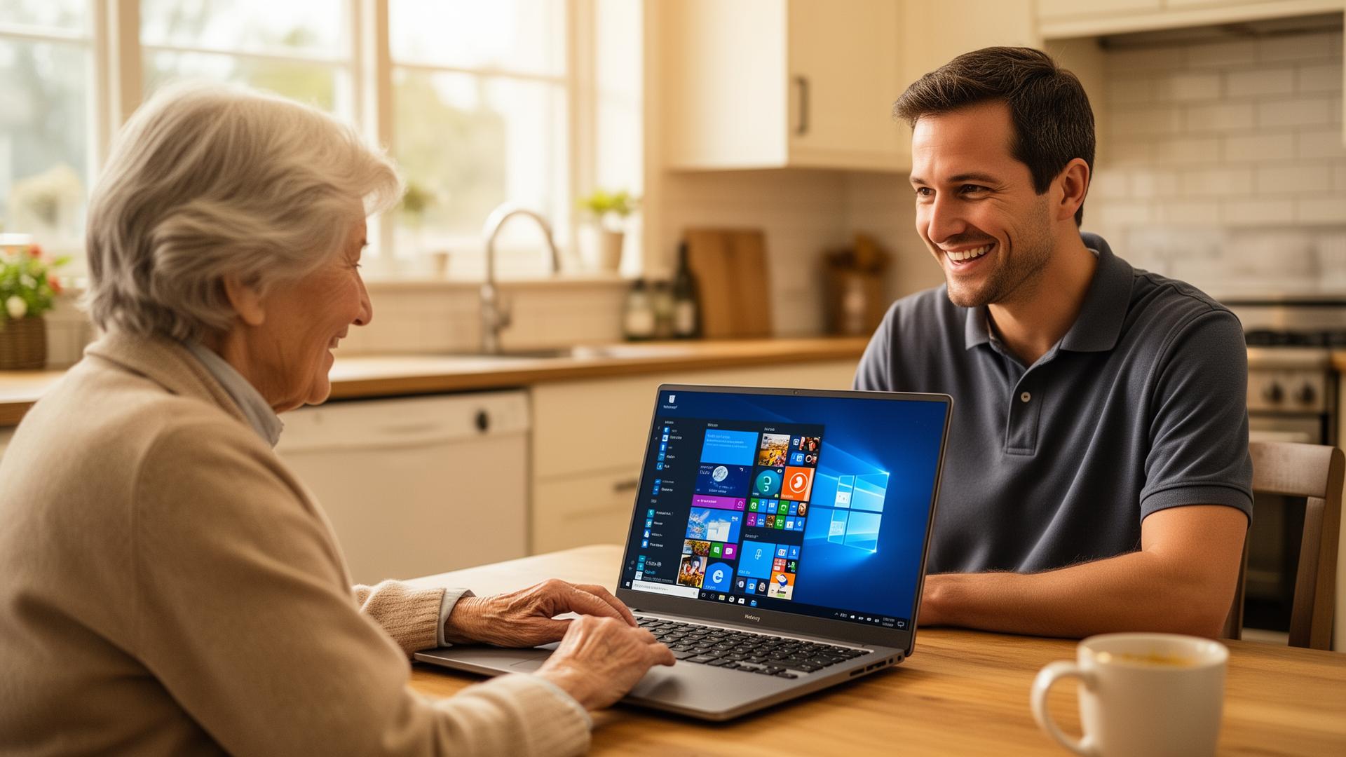 A friendly Checkpoint technician helping a homeowner with a laptop